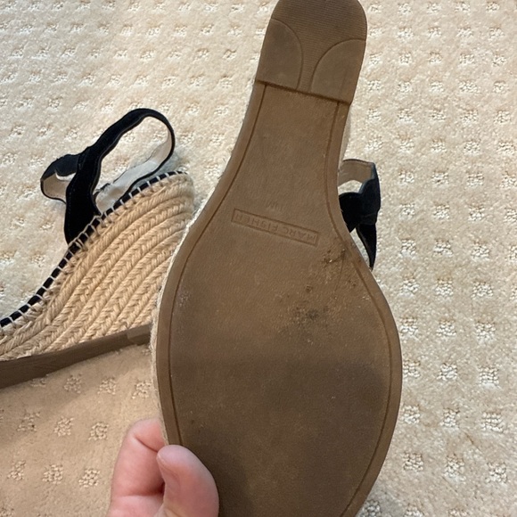 Marc Fisher Black Suede Scallop Espadrille Wedge Sandals Size 10M - Picture 10 of 11